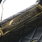 Chanel Top Handle Mini Flap Chain Shoulder Bag Black Lambskin Plate Gold — view 5
