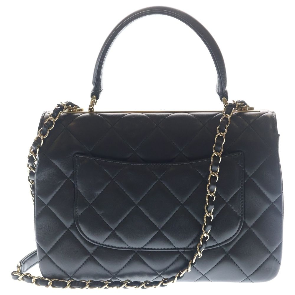 Chanel Top Handle Mini Flap Chain Shoulder Bag Black Lambskin Plate Gold — view 2