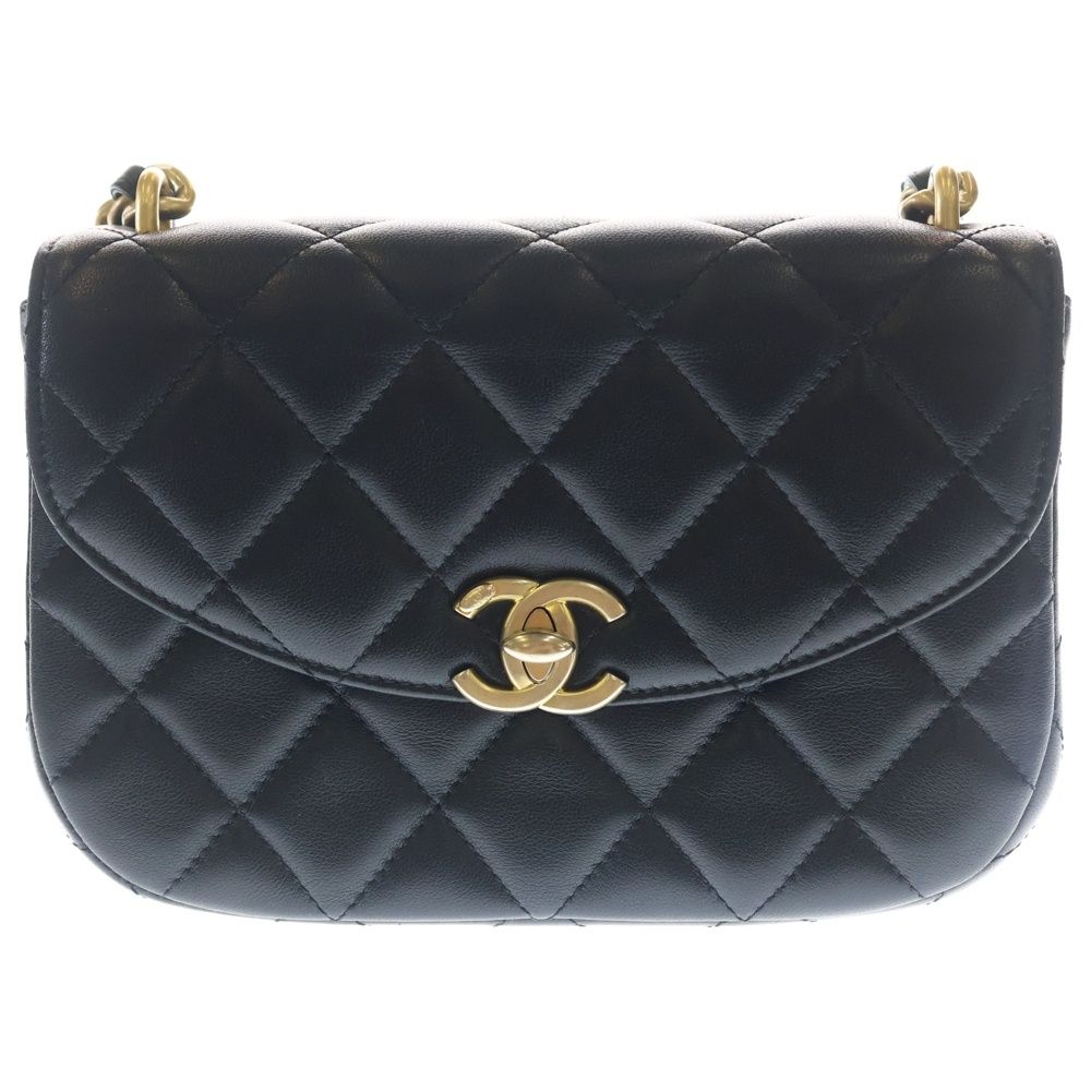 Chanel Quilted Chain Mini Shoulder Bag Black Lamb Gold