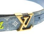 Louis Vuitton LV New Wave Monogram Embroidery Denim Leather Belt Gold Indigo — view 4