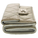Chanel Quilted Caviar Leather CC Logo Wallet Trifold Silver — view 3