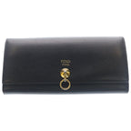 Fendi by the Way Continental Wallet Card Case Black Leather Gold