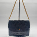 Chanel Shoulder Bag Mini Quilted CC Logo Gold Leather Black Push Lock Chain