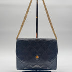Chanel Shoulder Bag Mini Quilted CC Logo Gold Leather Black Push Lock Chain