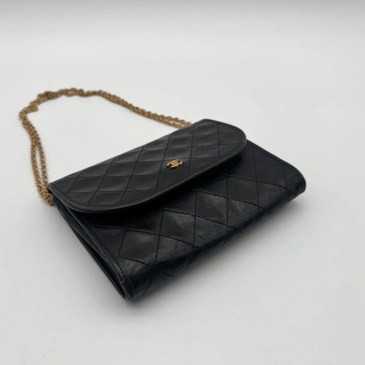 Chanel Shoulder Bag Mini Quilted CC Logo Gold Leather Black Push Lock Chain — view 6