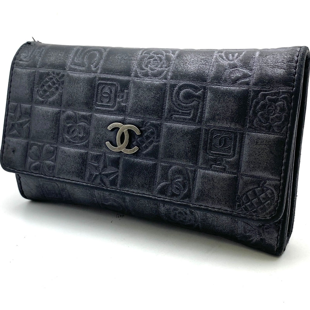 Chanel Fold Wallet Gray Icon CC Logo Billfold Card
