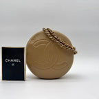 Chanel Shoulder Bag CC Logo Quilted Round Lambskin Leather Beige Chain — view 2