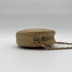 Chanel Shoulder Bag CC Logo Quilted Round Lambskin Leather Beige Chain — view 3