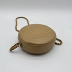 Chanel Shoulder Bag CC Logo Quilted Round Lambskin Leather Beige Chain — view 6