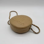 Chanel Shoulder Bag CC Logo Quilted Round Lambskin Leather Beige Chain — view 7