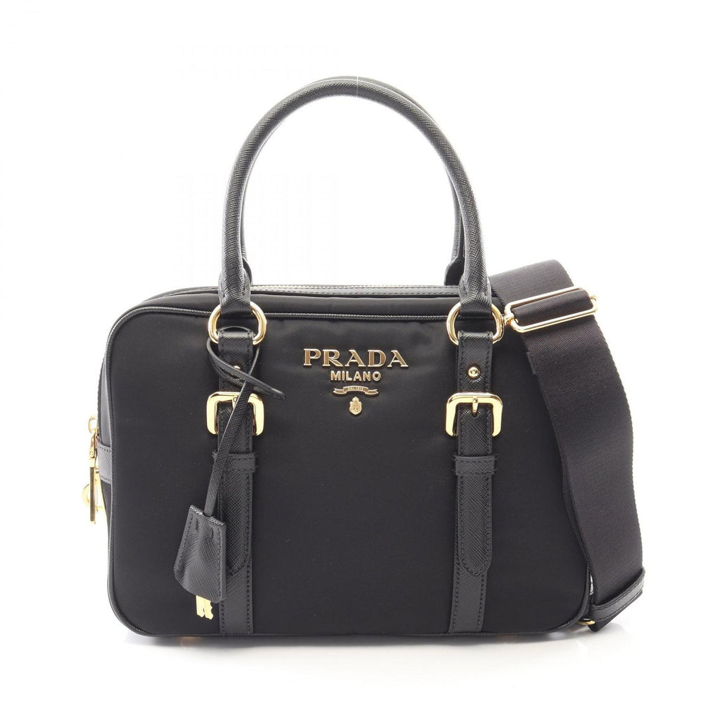 Prada Handbag Tessuto Saffiano 2-Way Black Nylon Leather