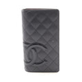 Chanel Bifold Wallet Cambon Line Black Enamel Leather Patent Ziplong