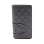 Chanel Bifold Wallet Cambon Line Black Enamel Leather Patent Ziplong