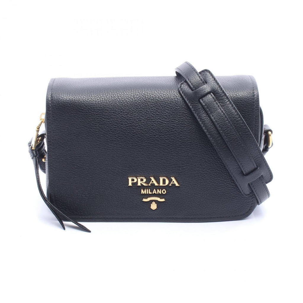 Prada Shoulder Bag Vitello Phenix Black Leather Daino
