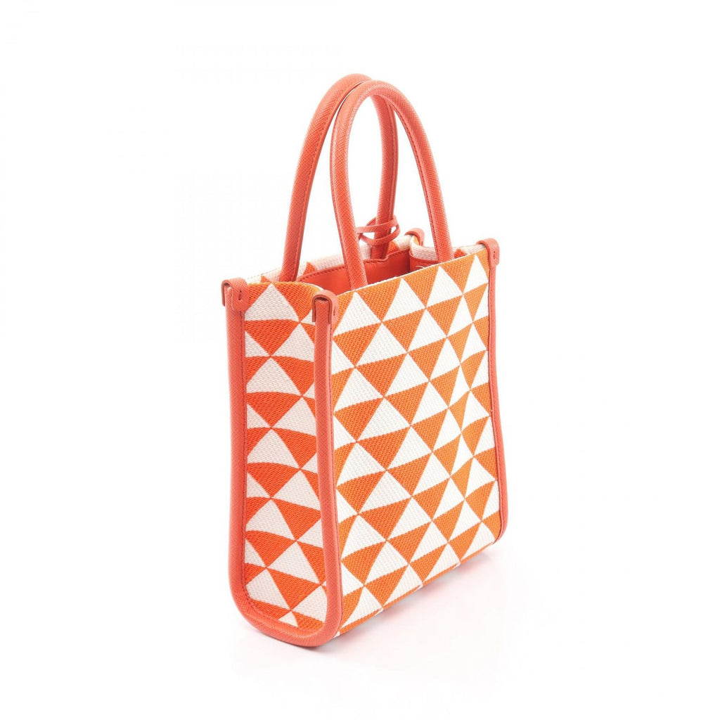 Prada Handbag Triangolo Jacquard Symbol Embroidery Mini 2-Way Orange White — view 2