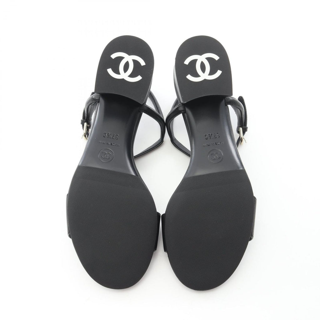 Chanel Sandals Logo Heels Black Leather — view 4