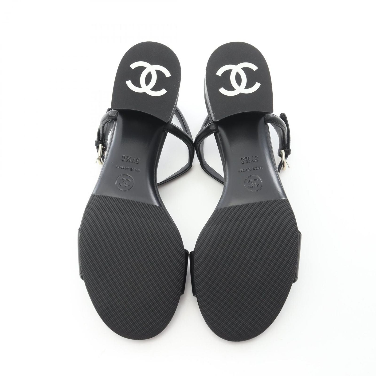 Chanel Sandals Logo Heels Black Leather — view 4