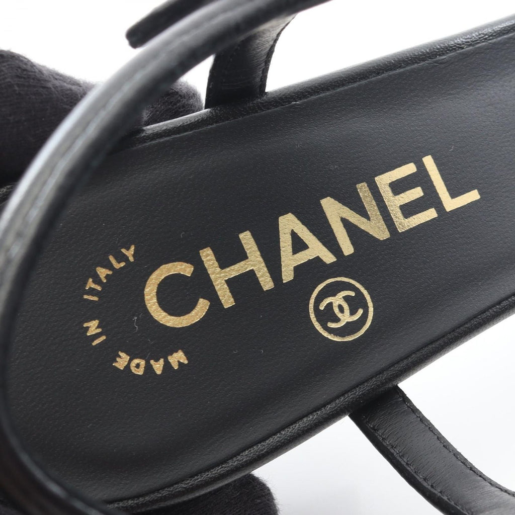 Chanel Sandals Logo Heels Black Leather — view 5