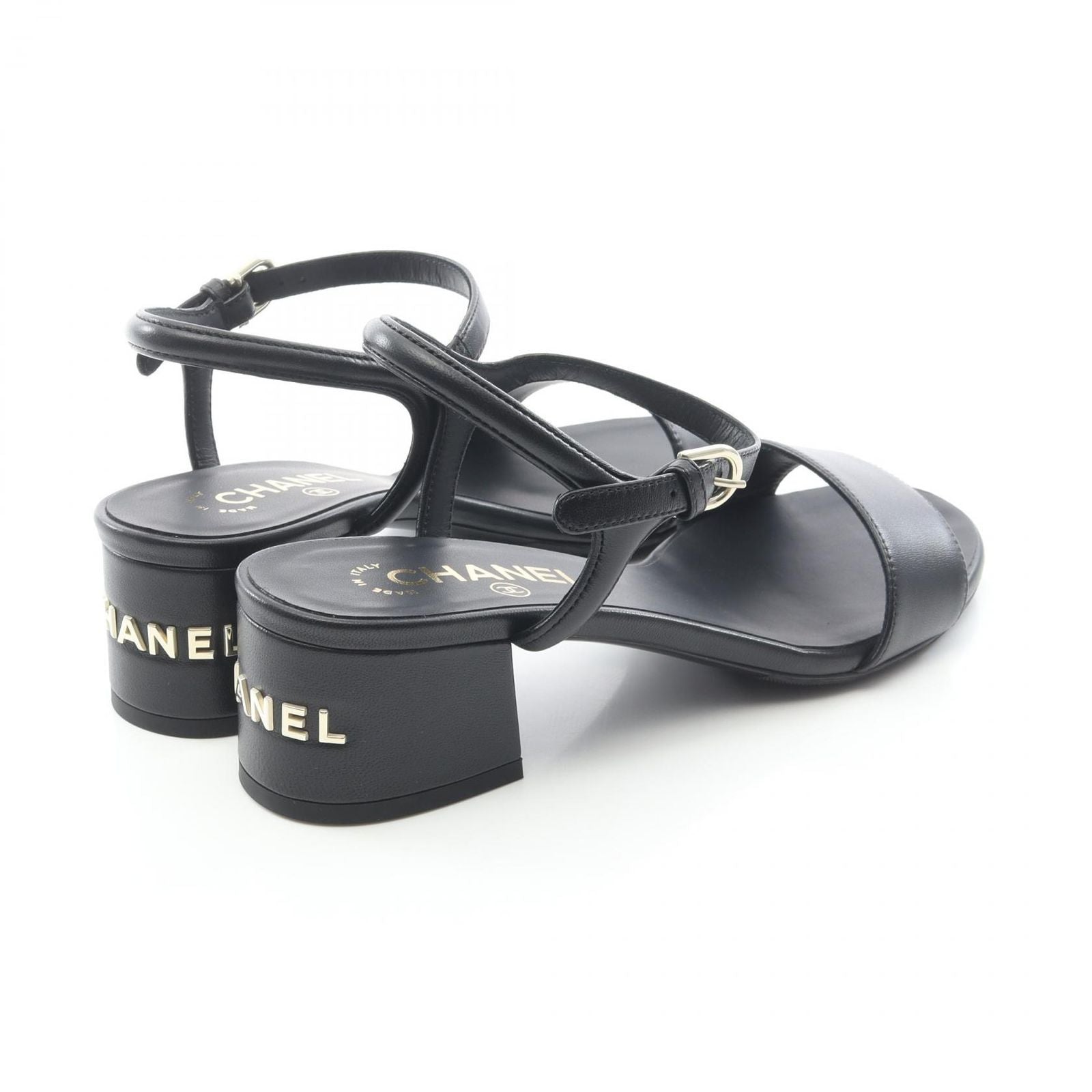 Chanel Sandals Logo Heels Black Leather — view 2