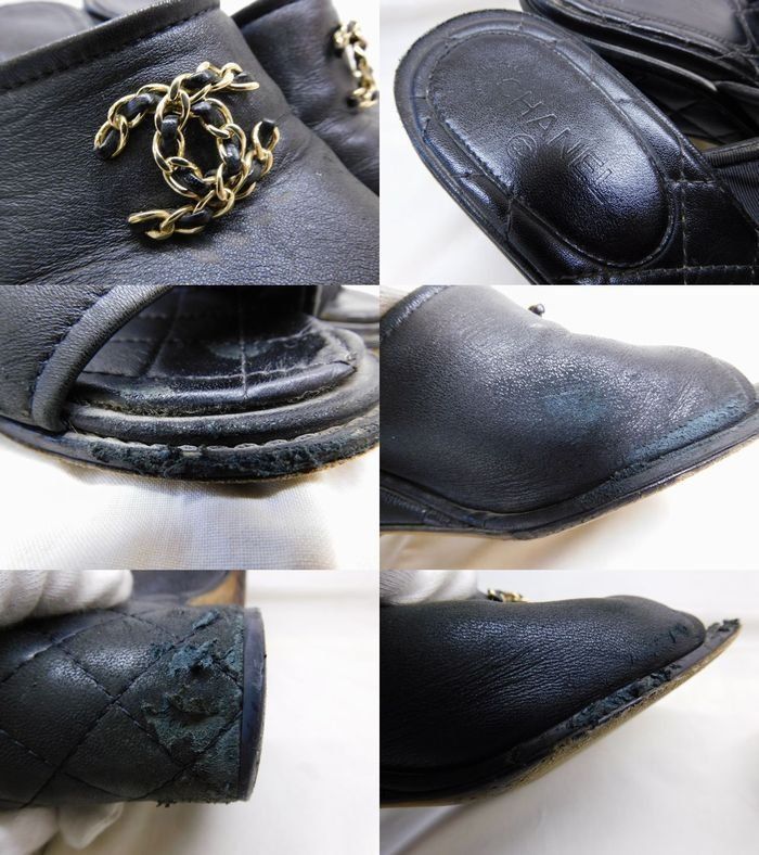 Chanel 36c CC Logo Sandals Black Leather Shoes Mani — view 6