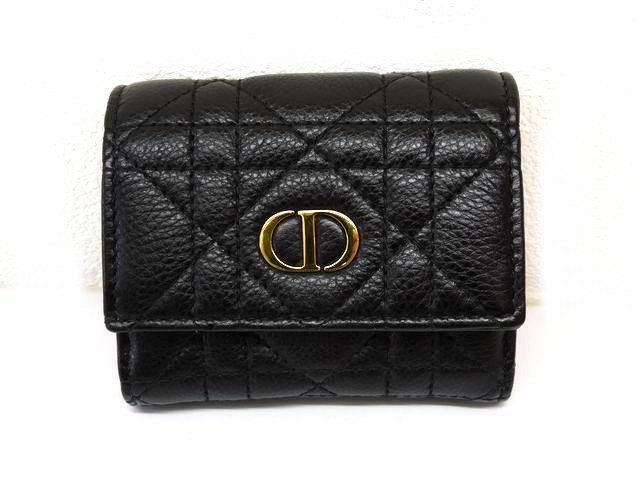 Dior Caro Hibiscus Wallet Compact Mini Black Leather