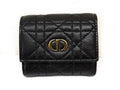 Dior Caro Hibiscus Wallet Compact Mini Black Leather