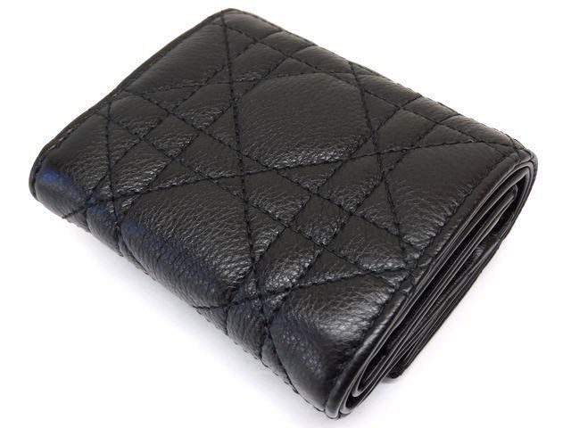 Dior Caro Hibiscus Wallet Compact Mini Black Leather — view 3