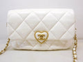 Chanel Quilted Heart Lock Shoulder Bag Mini Flap Lambskin White