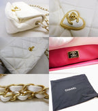 Chanel Quilted Heart Lock Shoulder Bag Mini Flap Lambskin White — view 5