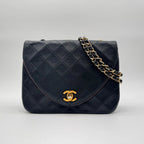Chanel Shoulder Bag Quilted CC Logo Turnlock Gold Chain Leather Black