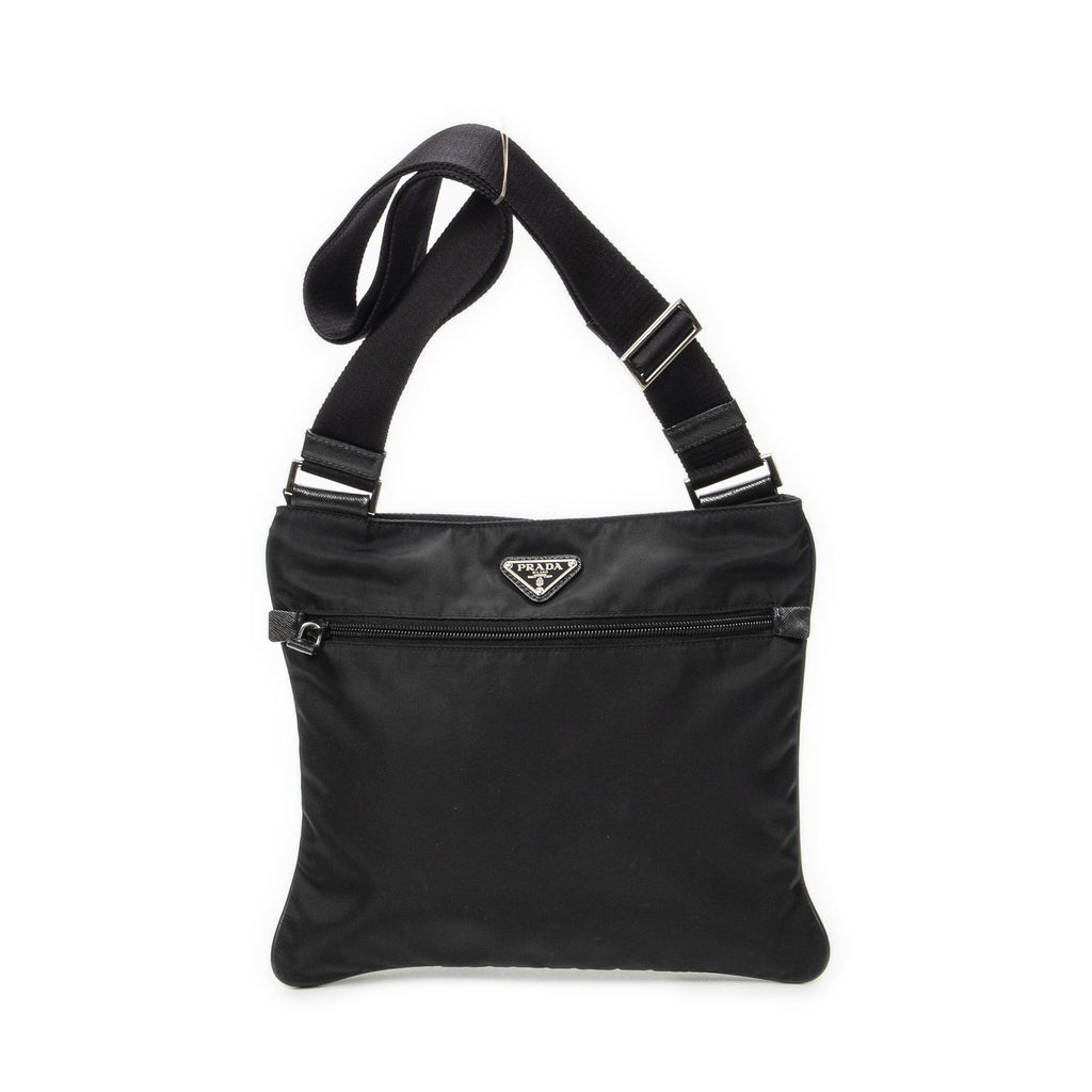Prada Flat Messenger Crossbody Bag Black Nylon Canvas