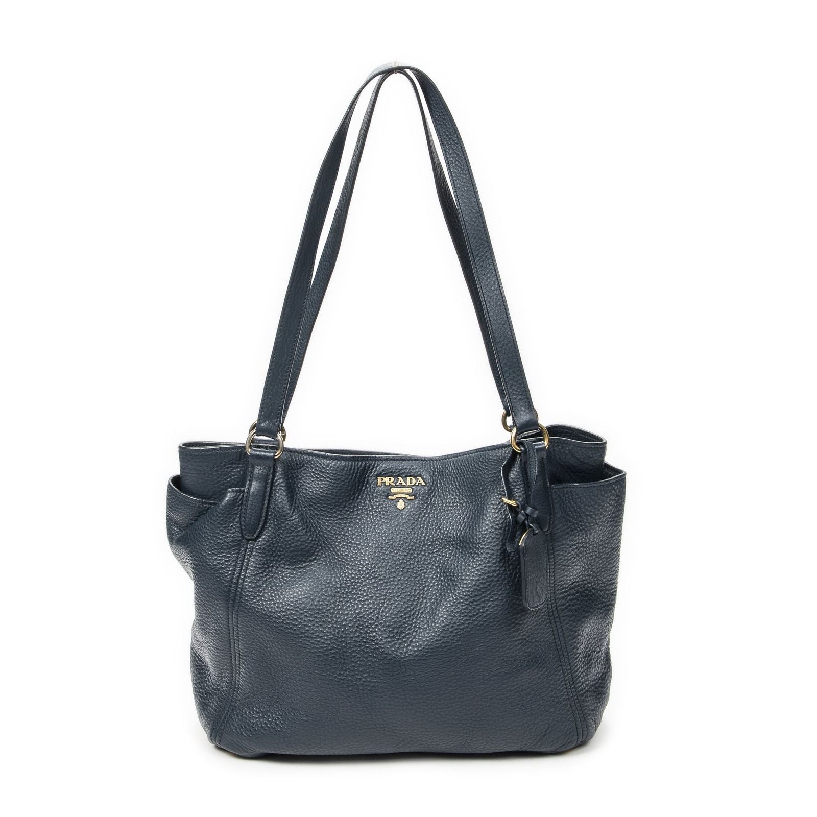 Prada Pocket Shopping Tote Dark Blue Vitello Phoenix