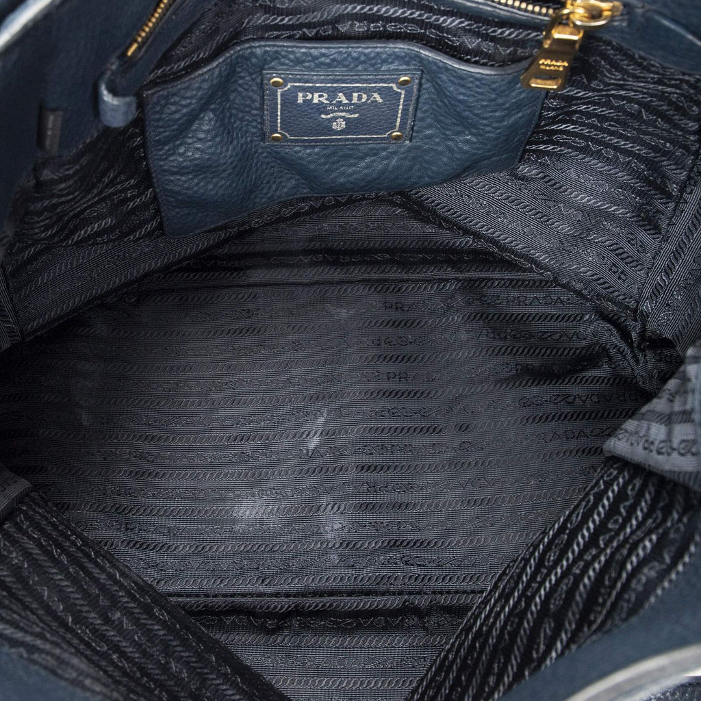 Prada Pocket Shopping Tote Dark Blue Vitello Phoenix — view 9