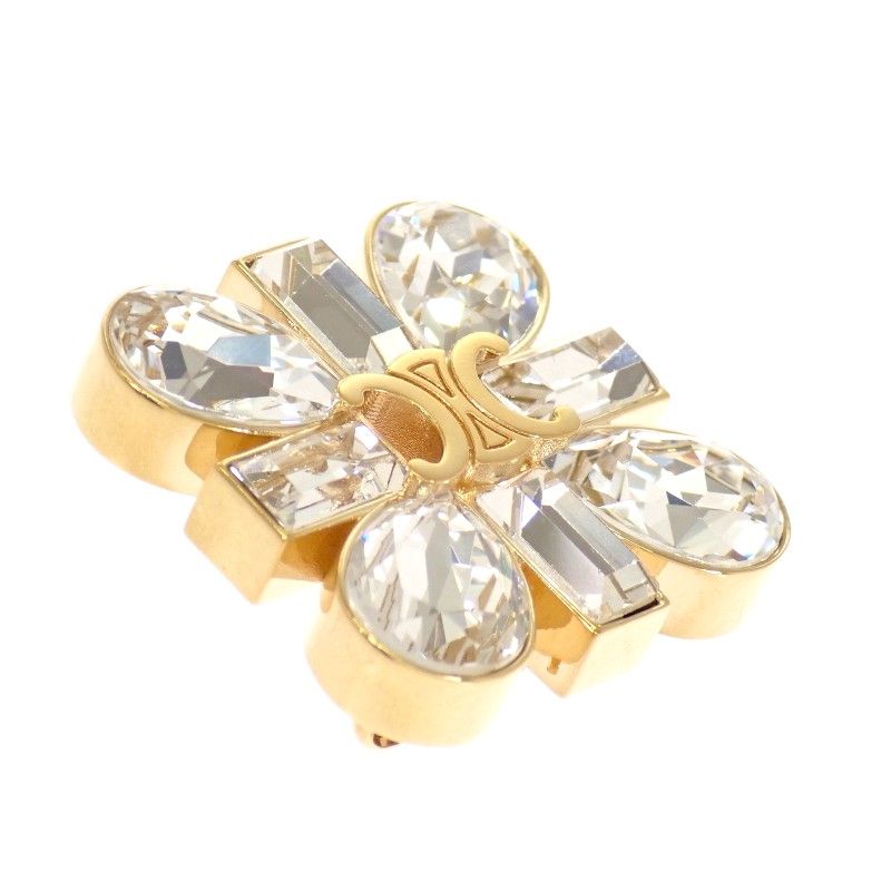 Celine Daisy Brooch Metal Gold Triomphe Crystal Flower — view 3