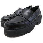 Hermes Hitch Logo Loafers Platform Moccasins Slip on Leather 37 Black
