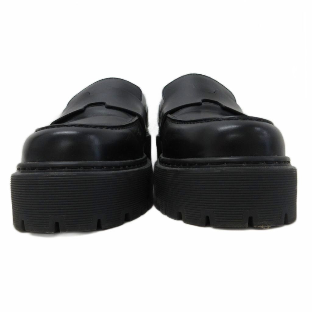 Hermes Hitch Logo Loafers Platform Moccasins Slip on Leather 37 Black — view 4