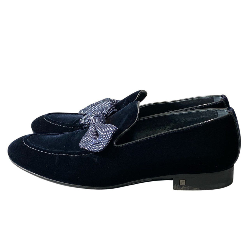 Louis Vuitton Opera Shoes LV Embroidery Ribbon 7.5 Dark Navy Velour Fabric — view 3
