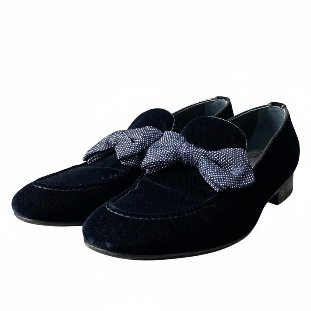 Louis Vuitton Opera Shoes LV Embroidery Ribbon 7.5 Dark Navy Velour Fabric — view 2
