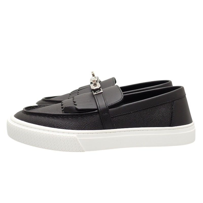 Hermes Game Slip on Sneakers Leather Black White Silver SA — view 4