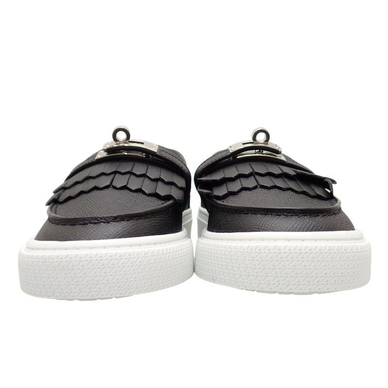 Hermes Game Slip on Sneakers Leather Black White Silver SA — view 3