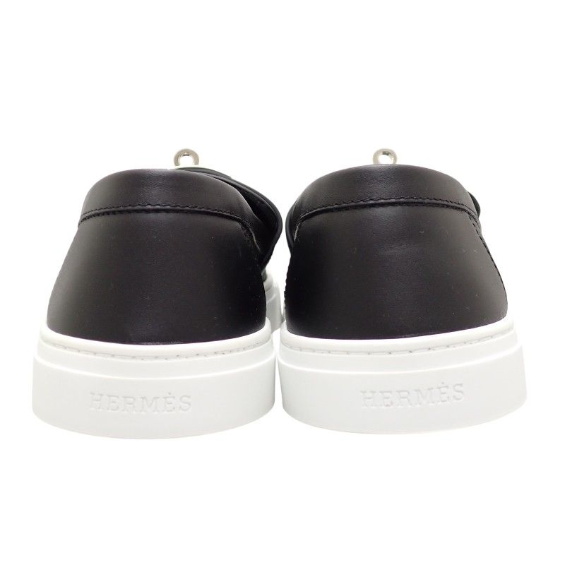 Hermes Game Slip on Sneakers Leather Black White Silver SA — view 6