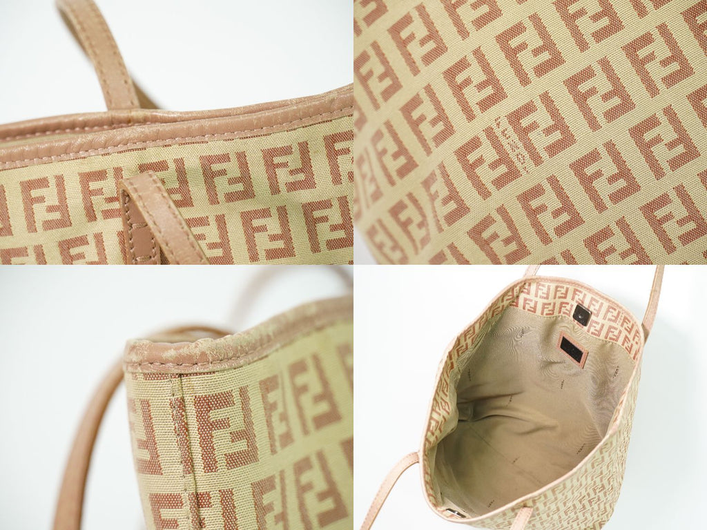 Fendi Zucchino Tote Canvas Beige Pink — view 8