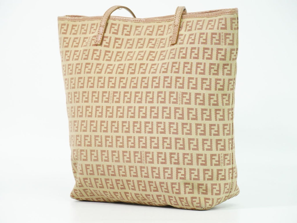 Fendi Zucchino Tote Canvas Beige Pink — view 2