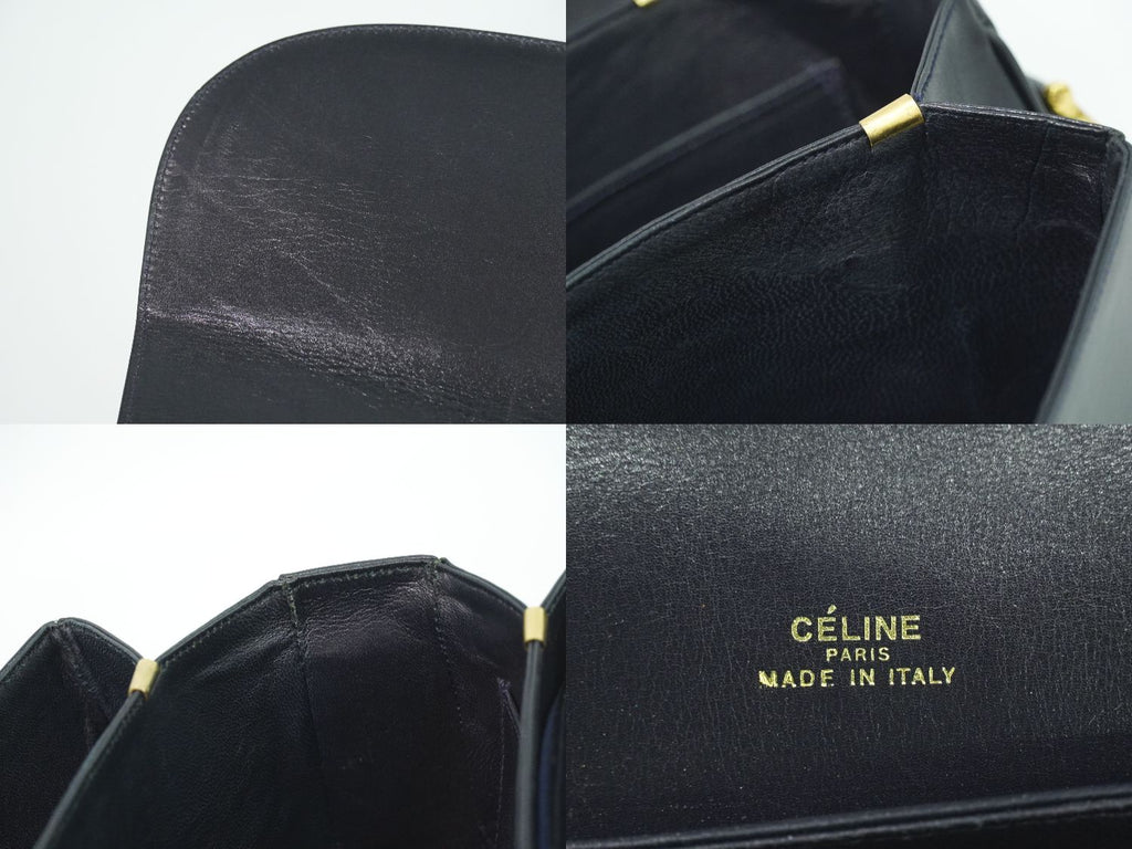 Celine Horse Shoe Shoulder Bag Leather Navy — view 9