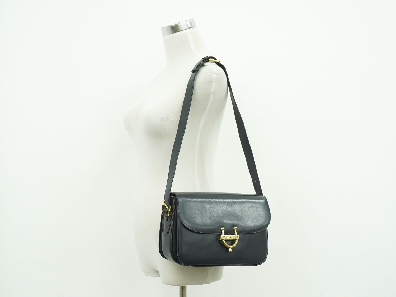 Celine Horse Shoe Shoulder Bag Leather Navy — view 6