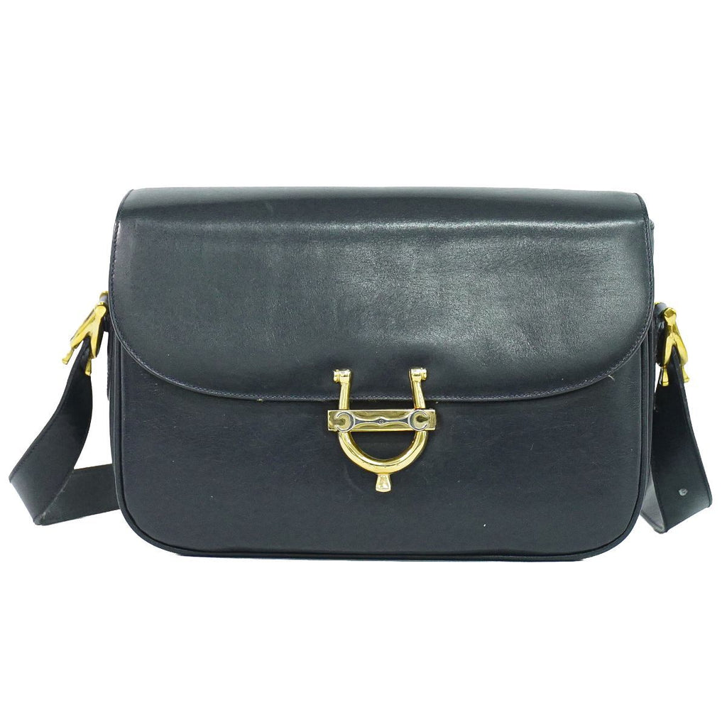 Celine Horse Shoe Shoulder Bag Leather Navy
