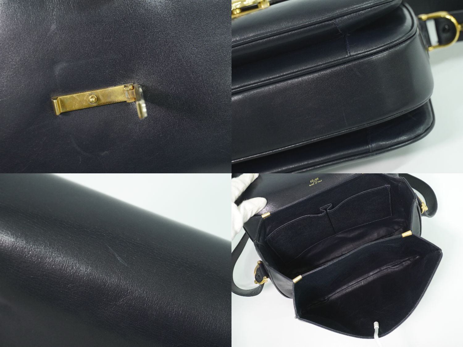 Celine Horse Shoe Shoulder Bag Leather Navy — view 8