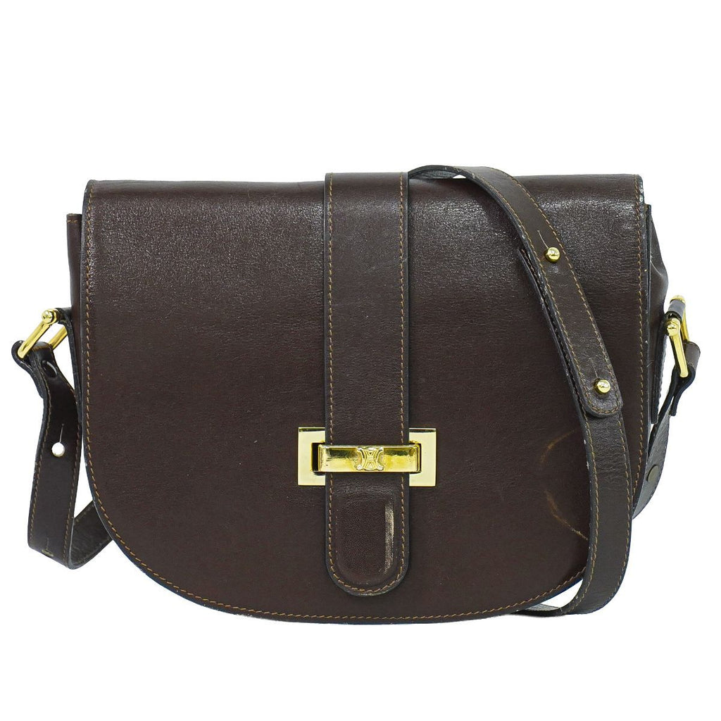 Celine Leather Shoulder Bag Pochette Brown