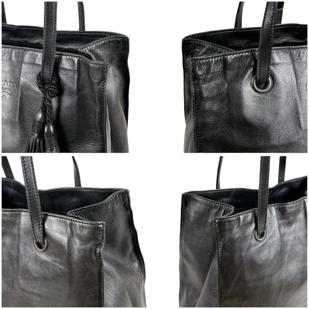 Prada Tote with Tassel Charm Shoulder Fringe Black Nappa Leather — view 7