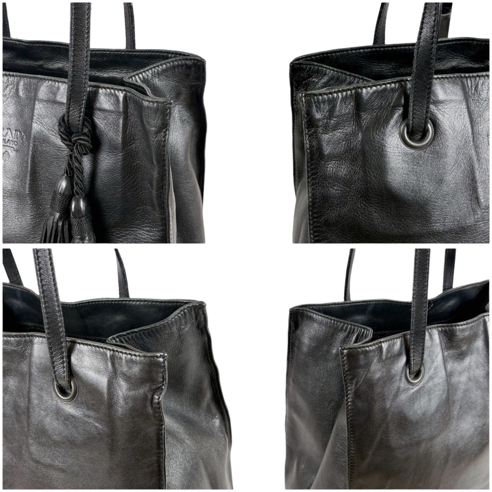 Prada Tote with Tassel Charm Shoulder Fringe Black Nappa Leather — view 7